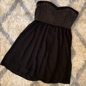 Black chiffon mini dress with gold stud